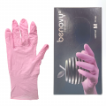 Перчатки нитриловые розовые М Benovy новый дизайн (50 пар)