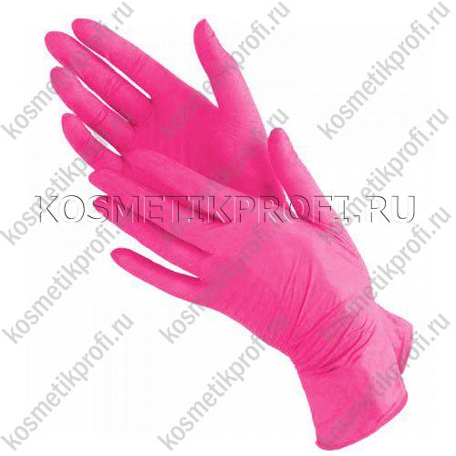 Перчатки нитриловые текстурированные на пальцах BENOVY, M, фуксия, 500/50