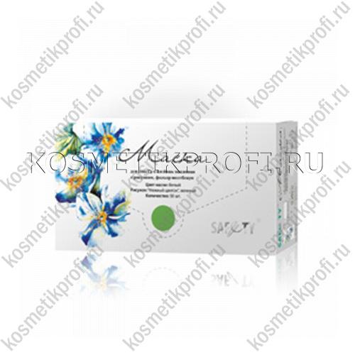 Маска косметологическая, 3-х слойная, мелтблаун, белая, рисунок "Нежный цветок" зеленый, 50/1000