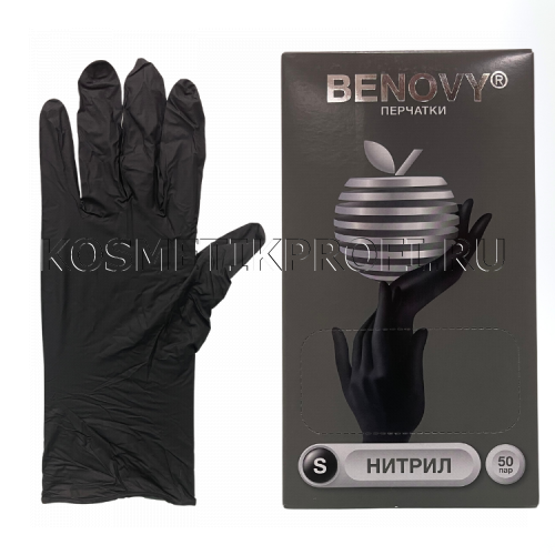 Перчатки нитриловые черные S Benovy  (50 пар) 3,0гр