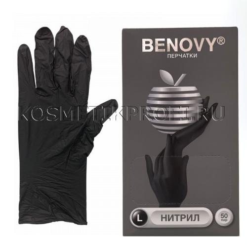 Перчатки нитриловые черные L Benovy  (50 пар) 3,0гр