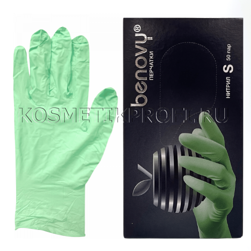 Перчатки нитриловые зеленые  Benovy S (50 пар)