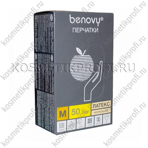 Перчатки латексные смотровые опудренные Benovy - M, 100 шт. 