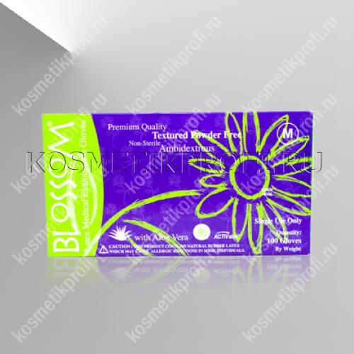 Перчатки (M) латексные текстурированные c Aloe Vera , BLOSSOM 