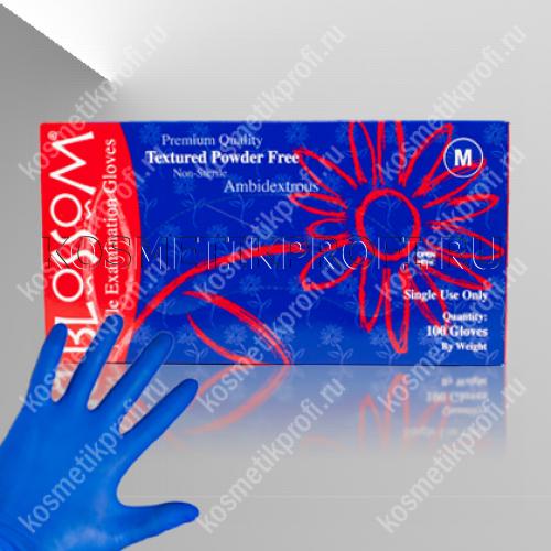 Перчатки (M) нитриловые ТЕМНО-СИНИЕ текстурированные, BLOSSOM 