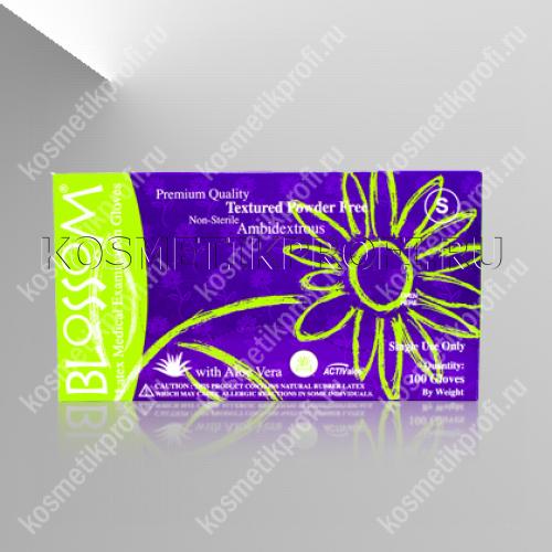 Перчатки (S) латексные текстурированные c Aloe Vera , BLOSSOM 