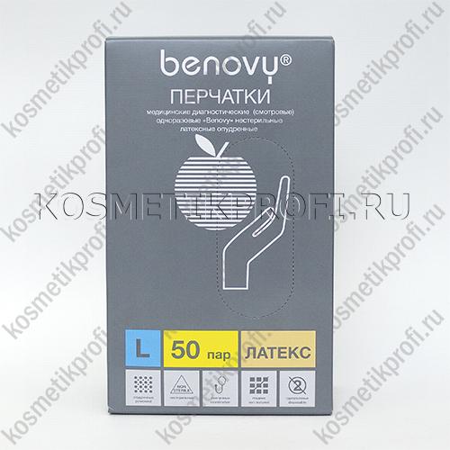 Перчатки латексные смотровые опудренные Mild Benovy - L, 100 шт. 