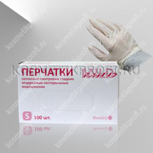 Перчатки латексные смотровые опудренные Benovy - S, 100 шт. 