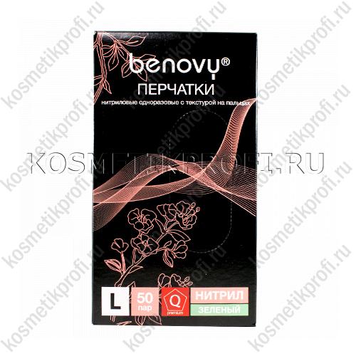 Перчатки нитриловые смотровые текстурированные неопудренные Benovy - L зеленые, 100 шт. 