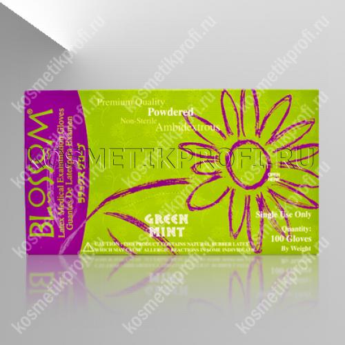 Перчатки (XS) латексные опудренные с ЗЕЛЕНОЙ МЯТОЙ , BLOSSOM 