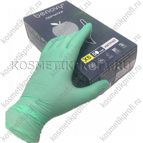 Перчатки нитриловые зеленые XS 4,0гр Benovy  (50 пар)