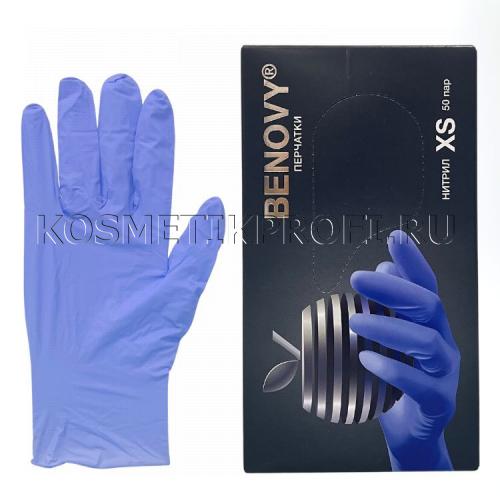 Перчатки нитриловые сиренево-голубые (50пар) XS Benovy