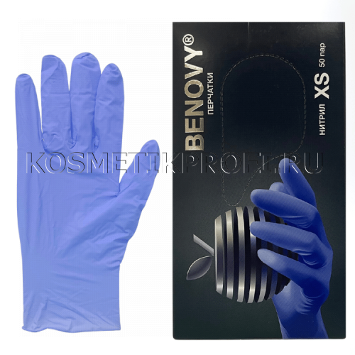 Перчатки нитриловые сиренево-голубые 3,0гр XS Benovy  (50 пар)