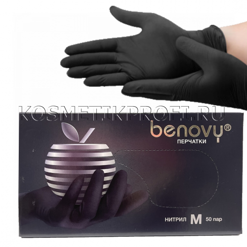 Перчатки нитриловые черные M Benovy  (50 пар) 3,5гр